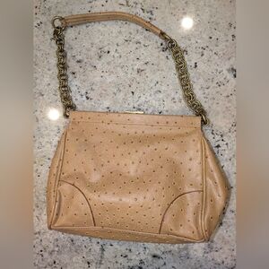 Vintage Worthington Tan Faux Ostrich Leather Clutch Chain Strap Shoulder Bag